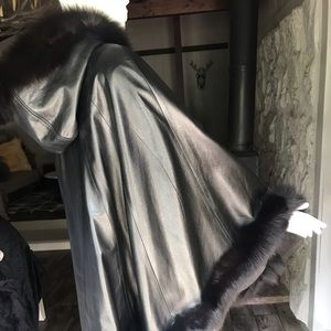 Genuine leather and natural Fox trim cape